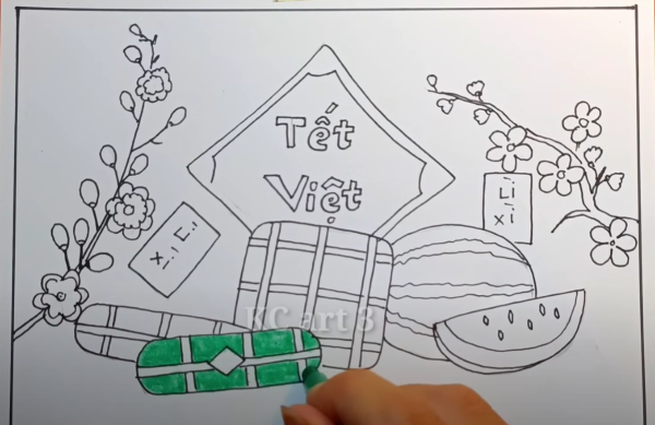 Hướng dẫn các cách vẽ tranh ngày tết cực kì độc đáo 11 tô màu cho bánh chưng