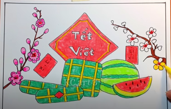 Hướng dẫn các cách vẽ tranh ngày tết cực kì độc đáo 16 tô màu hoa mai
