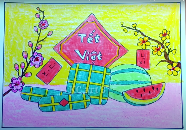 Hướng dẫn các cách vẽ tranh ngày tết cực kì độc đáo 18 hoàn thành
