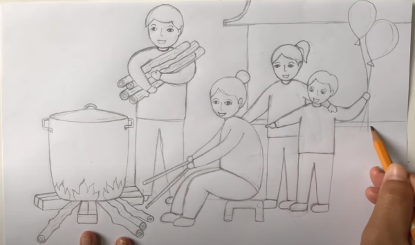 Hướng dẫn các cách vẽ tranh ngày tết cực kì độc đáo 33 vẽ ngôi nhà