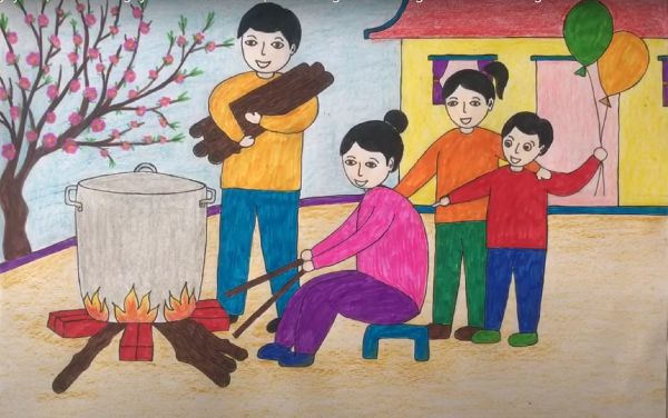 vẽ tranh ngày tết đơn giản mà đẹp