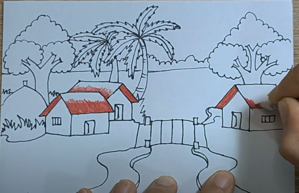 Mẹo vẽ tranh phong cảnh quê hương cực kì dễ dàng cho người mới bắt đầu. 18 hình ảnh tô mái nhà