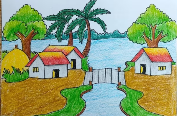 Mẹo vẽ tranh phong cảnh quê hương cực kì dễ dàng cho người mới bắt đầu. 20 hình ảnh bức tranh được hoàn thành
