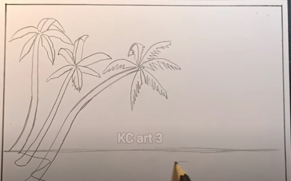 Hướng dẫn vẽ tranh phong cảnh thiên nhiên cực đẹp mà đơn giản dành cho các bạn học sinh. 8 lá dừa của hai cây còn lại