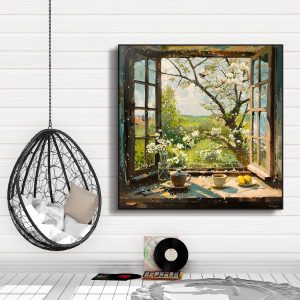 Tranh bàn ăn bình yên bên cửa sổ PTR0125