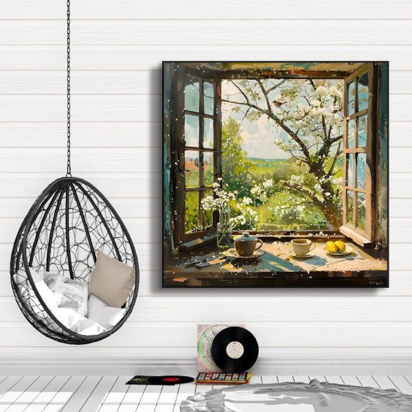 Tranh bàn ăn bình yên bên cửa sổ PTR0125