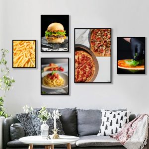 Bộ 5 tranh đồ ăn trang trí quán ăn pizza PTR0503