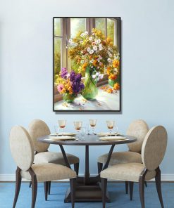 Tranh bình hoa bên cửa sổ trang trí bàn ăn PTR0129