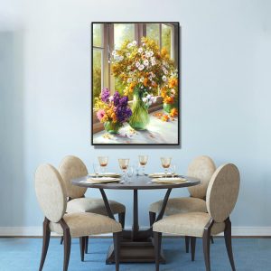 Tranh bình hoa bên cửa sổ trang trí bàn ăn PTR0129