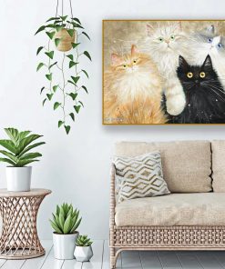 Tranh bộ tứ mèo mỹ nhân trang trí phòng trẻ em PTR0120