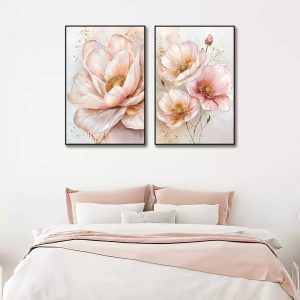 Bộ 2 tranh hoa hồng vẽ trang trí phòng ngủ PTR0201