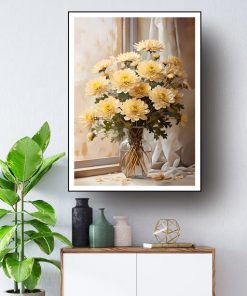 Tranh bình hoa cúc in sơn dầu PTR0146