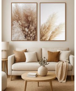 Bộ 2 tranh hoa cỏ may vintage PTR0206