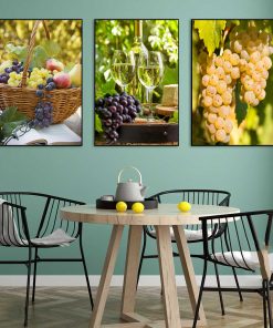 Bộ 3 tranh Nho và Rượu Vang trang trí bàn ăn sang trọng PTR0323