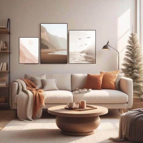 Bộ 3 tranh phong cảnh trang trí phòng khách Scandinavian PTR0324