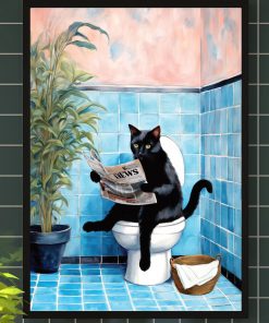 Tranh con mèo thư giãn trang trí nhà vệ sinh PTR01194